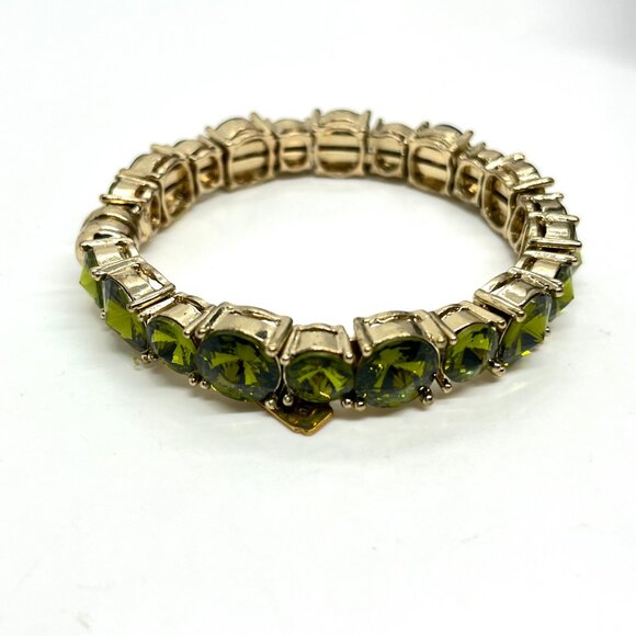 TASHA RHINESTONE STATEMENT BRACELET PERIDOT GREEN MAGNETIC CLOSURE GOLD TONE - Picture 5 of 14